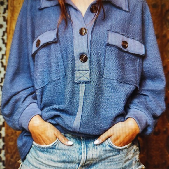 French Terry Henley-Style Oversized top - Picture 5 of 6